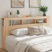 LED Headboard Sonoma Oak, 200 cm, Adjustable, Wooden, King Size, Wall Mounted, Upholstered, Bed Frame, Wood, Head Board, Tall, Cama - Engineered Wood