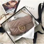 二手現貨 GUCCI GG MARMONT SUPERMINI 超級迷你 奶茶色 藕粉色 裸色 肩背包