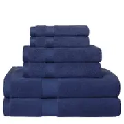 LINENOVA 6 Pack 100% Cotton Soft Face Washer Towel Bath Towels Set - Navy