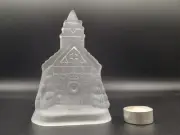 Frosted Glass Village Chapel Christmas Decorarion Candle Holder Vintage 6"
