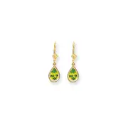 14k Yellow Gold 9x6mm Pear Peridot Checker leverback Earrings