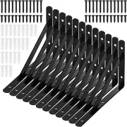 12 Pack Heavy Duty 8x5 in Steel Shelf Brackets for Floating Shelves, Black