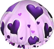 Fashional Purple Hearts Print Shower Cap For Women Men Reusable Lightweight Soft Bath Hair Cap With Elastic Band