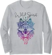 Tribal Native Watercolor Howling Wolf Men Women Kids Long Sleeve T-Shirt