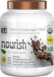System LS Nourish Raw Vegan Protein - Chocolate - 20g Plant-Based Protein - Pea, Hemp and Pumpkin - Non-GMO, Keto Friendly - Enriched with Chlorella and Spirulina