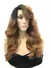 Blonde Black Ombre' Loose Curls Side Bangs Hair Lace Front Wig 22" Carlie