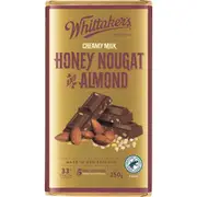Whittaker's Honey Nougat & Almond Creamy Milk Chocolate Bar 250g