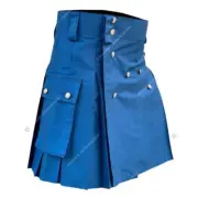Handmade Cargo Pockets Navy Blue Hybrid Utility Kilt for Men