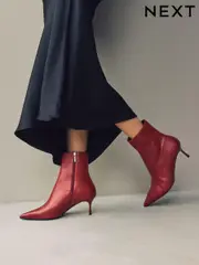 Burgundy Red Forever Comfort® Pointed Toe Skinny Heeled Ankle Boots (B55433) | $116