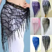 Womens Sequin Tassel Hip Belly Dance Scarf Belt Triangle Fringe Wrap Skirt