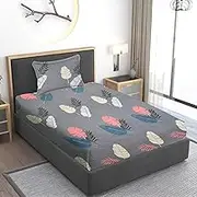 Cotton Feel Ezyption Cotton Wrinkle Free Soft Hypoallergenic Bed Sheet | Floral Printed Single Bedsheet Size with 1 Pillow Cover (60x90 Inches Grey Dark