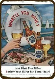 1952 PABST BLUE RIBBON BEER Sailboat Vintage Look DECORATIVE REPLICA METAL SIGN