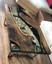 Black Resin River Made of walnut Epoxy Solid Wood Dining Coffee Table Home Decor