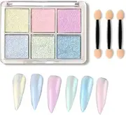 Roczential Nail Art Powder Palette, 6 Colors Chrome Nail Powder, Mirror Gloss Nail Art Pigment Powder Nail Glitter Powder Set DIY Nail Decoration