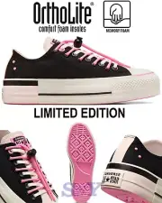 CONVERSE Women's Chuck Taylor All Star Lift Platform Easy On Black & Pink Shoes