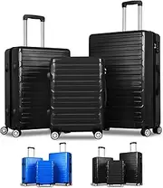[ALFORDSON] 3PCs Hardside Luggage Set with ABS & PC Hardshell and TSA Combination Lock, 20" 24" and 28" Suitcases Set with 360 Degree Wheel Spinner, Carry-on & Checked Baggages 3-Piece Pack, Black