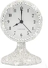CARCHILE Luxury Rhinestone Small Alarm Desk Table Clock Morning Call Handmade Fashion Design for Bedroom Houseroom Living Room Cute As Gift AR (Silver)