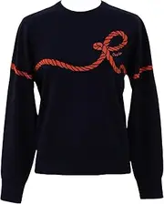 [JUN & ROPE] Jun & Lope Women's Knit Pullover, R Rope Pattern, Crew Neck, Long Sleeve Pullover