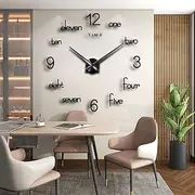 DIY 3D Wall Clock Large Frameless Watch Mirror Surface Wall Art Clock for Living Room Bedroom Office Hotel Wall Decoration (DIYL185-Black)