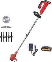 Electric Cordless Grass Trimmer 26V 4000Mah Lithium-Ion, Brush Cutter Kit, Lightweight Telescopic Garden Cordless Lawn Mower, Tilting Motor Head, Include Battery, Charger, Saw Blade