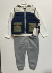 Bearpaw three piece ￼Hooded Puffer Vest Shirt & Pants Set 12 months￼ Boys NWT