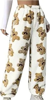 [HGps8w] Women's Cute Bear Plush Pajama Pants, Soft Fluffy Fleece Warm Pjs Bottoms Sleepwear Winter Comfy Fuzzy Lounge Pants