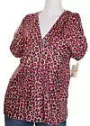 NEW Michael Kors Top Pink 100% Silk Cheetah Leopard Gold Detail Boho Peasant S