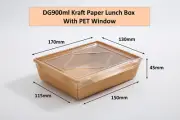 50x 900ml Kraft Paper Box Clear Lid Disposable Takeaway Food Container OZ Stock