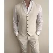 Men's Wedding Linen Suits Beige Summer Solid Colored Tailored Fit 2 Piece