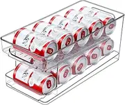Fridge Organiser, Refrigerator Storage Bins with Rolling, 2-Tier Can Dispenser, Drink Food Storage, Home Kitchen Organisation, Soda Beverage Container, for Fridge Freezer Pantry Countertop Cabinets