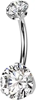 [Pierced Owl] 14GA F136 Implant Grade Titanium Threadless Push In Double Prong Set CZ Crystal Belly Button Ring