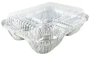 3-Compartment Oblong Aluminum Foil Take-Out Pan w/Dome Lid 25 Pack - Disposable