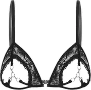 [GRRKDFQ] Women's Erotic Apparel See Through Bra Top with Metal Rings Linked at Bust