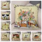 Cartoon House Cushion Cover Decor Retro Rural Color Cities Pillow Pillowcase