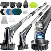 HEY BANK Electric Spin Scrubber - 17in1 Cordless Electrical Cleaning Brush, Shower Scrubber with 2 Speed & 10 Brush Heads, Power Scrubber with Adjustable Extension Handle for Bathtub Grout Tile Floor