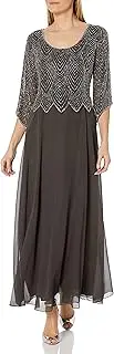 [J Kara] Plus Size Womens Scoop Neck Line with 3/4 Sleeve Beaded Top Long Dress, Slate/MERC/Coal/Silver, 16