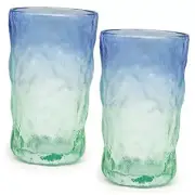 TOSSOW Drinking Glasses Set of 2,Mixed Drink Glassware Blue Green 12.0 ounces