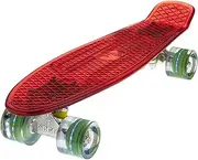 [Ridge Skateboards] Unisex's Blaze Mini Cruiser Skateboard-Transparent Deck Colour LED, 22-Inch, red-Multi