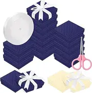 Rustark 17Pcs 7.5x7.5x3cm / 3x3x1 Inch Dark Blue Cardboard Jewelry Gift Boxes with Stain Ribbon and Scissor, Small Gift Box with Lid for Necklaces, Rings, Bracelets, Earrings, Pendant, Jewelry