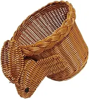 Hohopeti Rabbit Shaped Wicker Storage Basket Hand Woven Imitation Rattan Fruit Bin for Organizing Snacks Items Stylish Nursery Decor Organizer