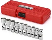 MIXPOWER 10-piece 3/8" Drive Universal Joint Socket Set, 12 Point, Metric, 10-19 mm, Swivel Socket with Flexible Wobble, CR-V Impact Grade