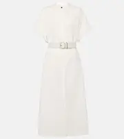 [Jil Sander] Jil Sander Belted leather-trimmed cotton midi dress AU 18 white