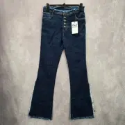 G&Z Apparel Blue Flare Fringe Western Button Vintage Jeans Pants Bottoms 32