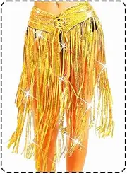 [COSYDAYS] Sequin Fringe Outfits Gold Cowgirl Costume Skirt Set Belly Dance Rave Skirts and Top Gloves for Women