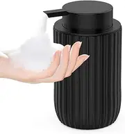 POSOSTO Ceramic Foaming Hand Soap Dispenser，12 oz Bathroom Soap Dispensers， Lotion Dispenser for Kitchen, Refillable Matte Streaks Soap Dispenser with Large Pump (Black)