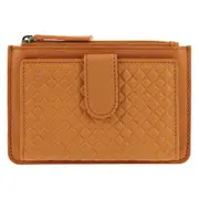 Pierre Cardin leather Diamond Pattern Emboss Zip Purse Wallet - Tan