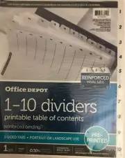 Office Depot 408-942 Pre-Printed 1-10 Dividers 2-Sided Tabs-RARE-NEW-SHIPS N24HR