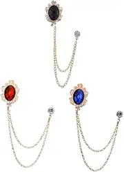 [OATIPHO] Men's Fashion Brooch 3pcs Suit Accessories Men's Jewelry Eye-catching Chain Design