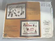 NIP Vtg 1985 Creative Circle Crewel Kit Snow Angels sleds snowman winter scene