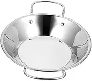 GREENADSCAPE Stainless Steel Double Handle Cooking Wok Flat Bottom Dry Pot for Hot Pot Seafood and Stews Heat Insulation Easy to Clean Cookware for Home Use
